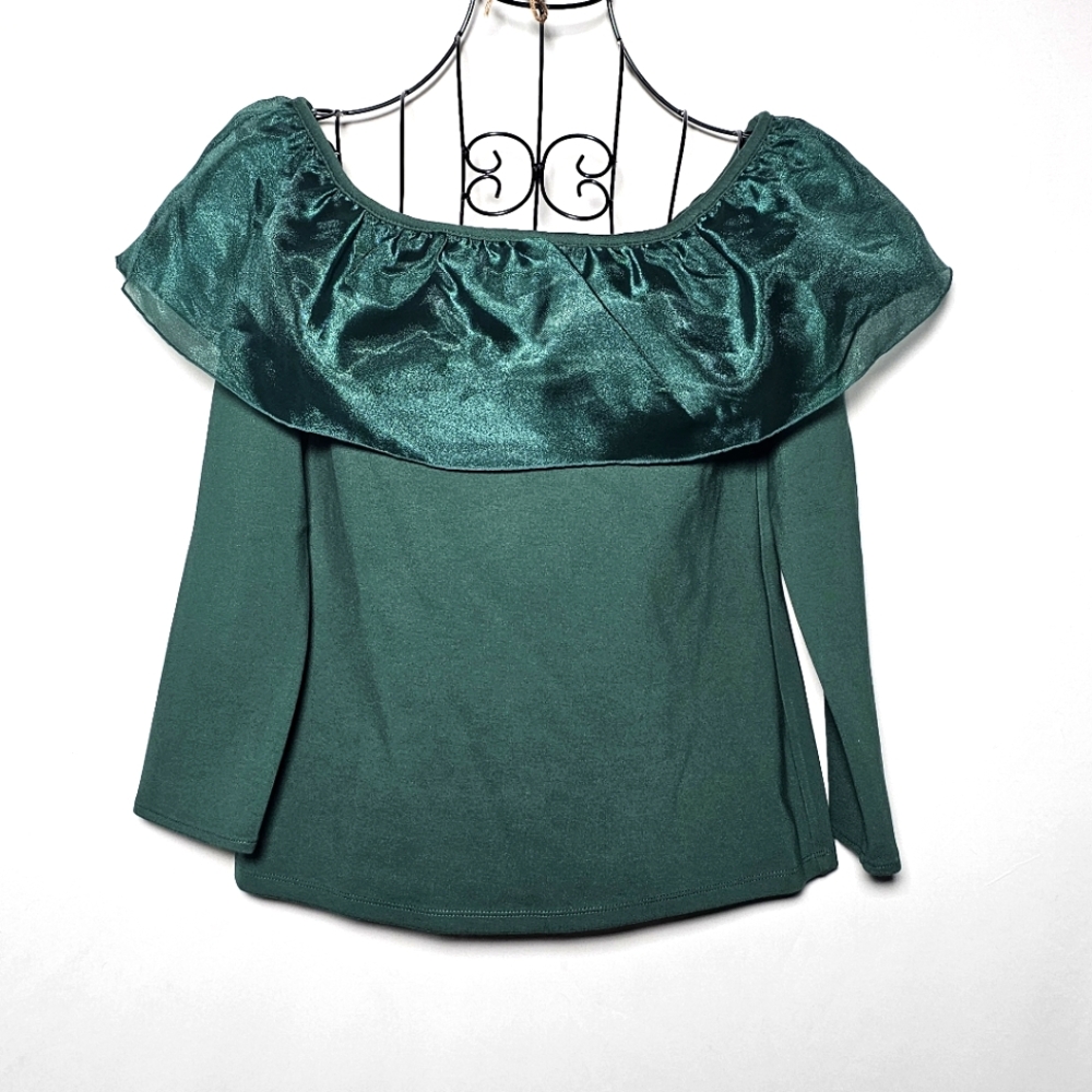 J. Crew Emerald Green Off-Shoulder Ruffle Top